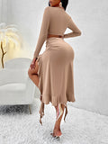 Luna Solid Colour Long Sleeve Top Ruffled Skirt Set