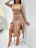 Luna Solid Colour Long Sleeve Top Ruffled Skirt Set