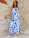 Luna Women's Printed Tube Top Long Skirt Holiday Dress