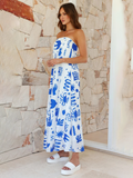 Luna Women's Printed Tube Top Long Skirt Holiday Dress