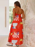 Luna Women's Printed Tube Top Long Skirt Holiday Dress