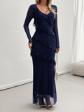 Luna Long-sleeved Slim V-neck Dress