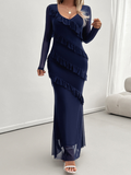 Luna Long-sleeved Slim V-neck Dress