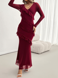 Luna Long-sleeved Slim V-neck Dress