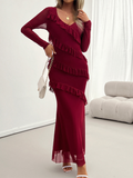 Luna Long-sleeved Slim V-neck Dress