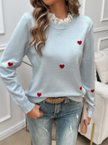 Luna Women's Embroidered Love Heart Long Sleeve Sweater