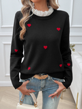 Luna Women's Embroidered Love Heart Long Sleeve Sweater
