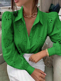 Luna Single Breasted Solid Colour Embroidered Long Sleeve Shirt