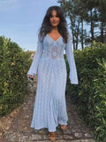 Luna Women's Blue Resort Long Sleeve Knit Dress
