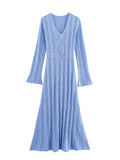 Luna Women's Blue Resort Long Sleeve Knit Dress