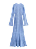Luna Women's Blue Resort Long Sleeve Knit Dress