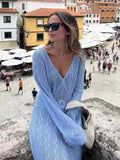 Luna Women's Blue Resort Long Sleeve Knit Dress