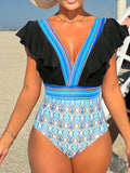 Luna V-Neck Ruffled Backless One-Piece Swimsuit