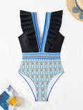 Luna V-Neck Ruffled Backless One-Piece Swimsuit