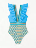 Luna V-Neck Ruffled Backless One-Piece Swimsuit