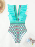 Luna V-Neck Ruffled Backless One-Piece Swimsuit