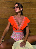 Luna V-Neck Ruffled Backless One-Piece Swimsuit