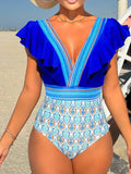 Luna V-Neck Ruffled Backless One-Piece Swimsuit