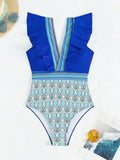 Luna V-Neck Ruffled Backless One-Piece Swimsuit