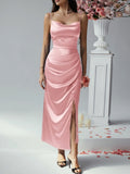 Luna Solid Colour Suspender Evening Dress