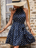 Luna Blue and Gold Polka Dress