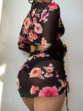 Luna Floral Drawstring Bikini with Cover Up