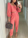 Luna Ruched Blouse and Pants Set