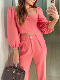 Luna Ruched Blouse and Pants Set