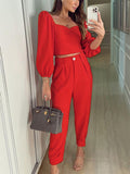 Luna Ruched Blouse and Pants Set