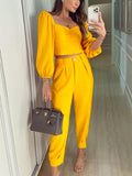 Luna Ruched Blouse and Pants Set