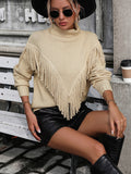 Luna Women's Loose Fringed Sweater Knit Turtleneck Sweater