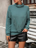 Luna Women's Loose Fringed Sweater Knit Turtleneck Sweater