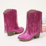 Luna Runway Western Fringe Chunky Heel Ankle Boots