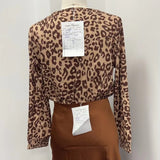 Luna Women's Deep V Leopard Print Brown Top Skirt Set