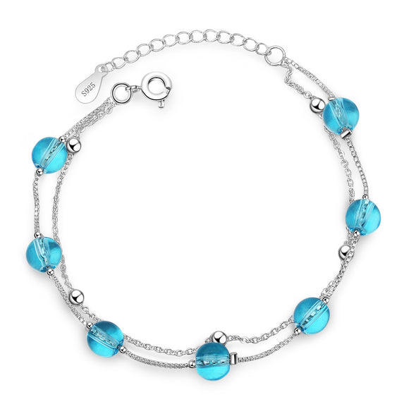 Luna S925 Sterling Silver Blue Artificial Crystal Bracelet