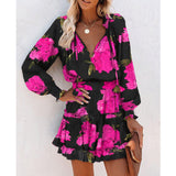 Luna Printed Patchwork Puff Sleeve Waist Dress