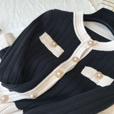 Luna Colorblock Sweater Coat Knitted Skirt Set