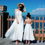 Luna White Fur Long Mom and Daughter Dress