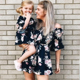 Luna Floral Mom and Daughter Cold Shoulder Dress