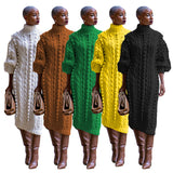 Luna Women's Casual Turtleneck Slit Knitted Long Dress