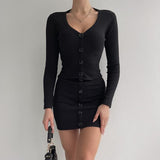 Luna Buttoned Long-sleeved Blouse Slim-fit Skirt Suit Women