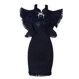 Luna Ruffled Fringed Black Dress