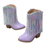 Luna Runway Western Fringe Chunky Heel Ankle Boots