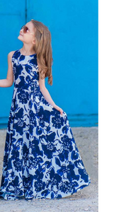 Luna Floral Blue and White Matching Dress
