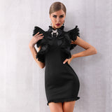 Luna Ruffled Fringed Black Dress