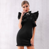 Luna Ruffled Fringed Black Dress