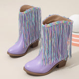 Luna Runway Western Fringe Chunky Heel Ankle Boots
