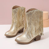 Luna Runway Western Fringe Chunky Heel Ankle Boots