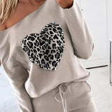 Luna Women's Leopard Print Heart Top Plus Pants Suit