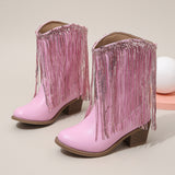 Luna Runway Western Fringe Chunky Heel Ankle Boots